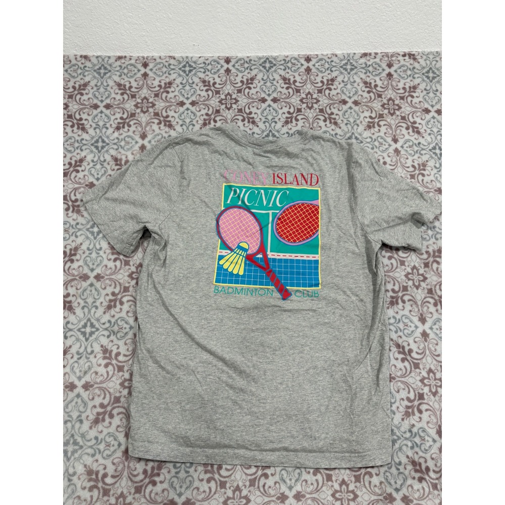 Coney Island Picnic Badminton Club Organic Cotton T-Shirt Gray Mens Large L